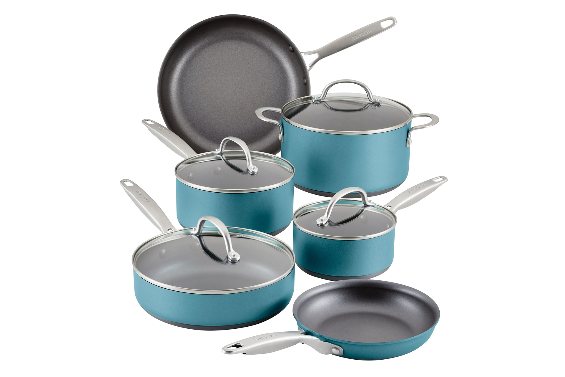 Anolon 10-Piece Achieve Hard Anodized Nonstick Cookware Set - Teal